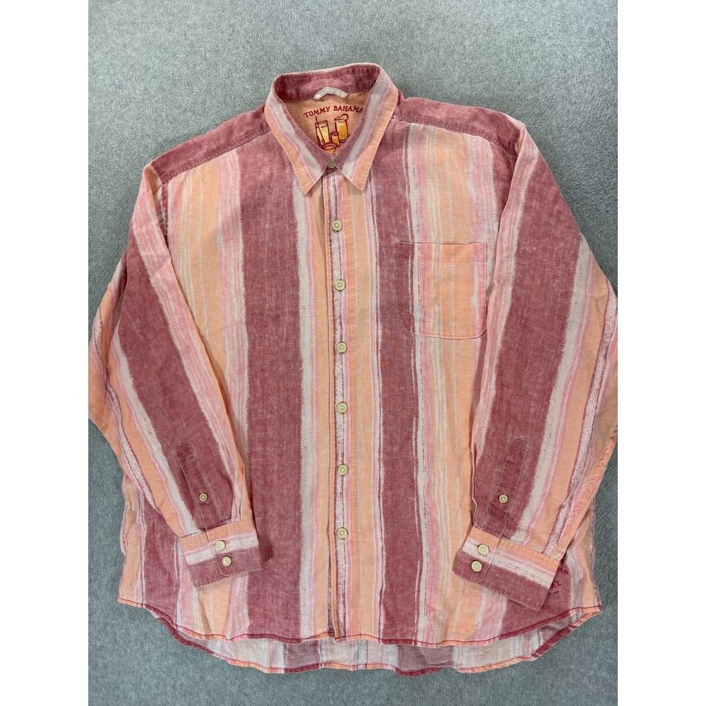 Tommy Bahama 100% Linen Striped Long Sleeve Button Down Shirt (Men's 2XL)